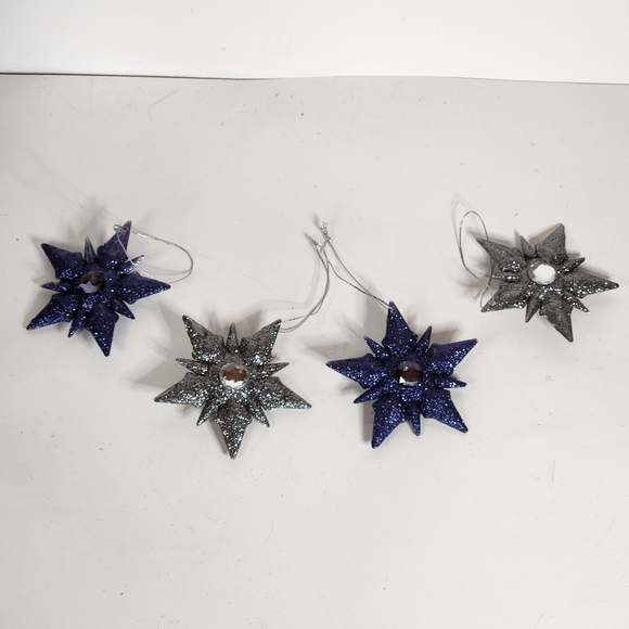 CHRISTMAS BLUE AND GREY GLITTER STAR ORNAMENT - Picture 2 of 10